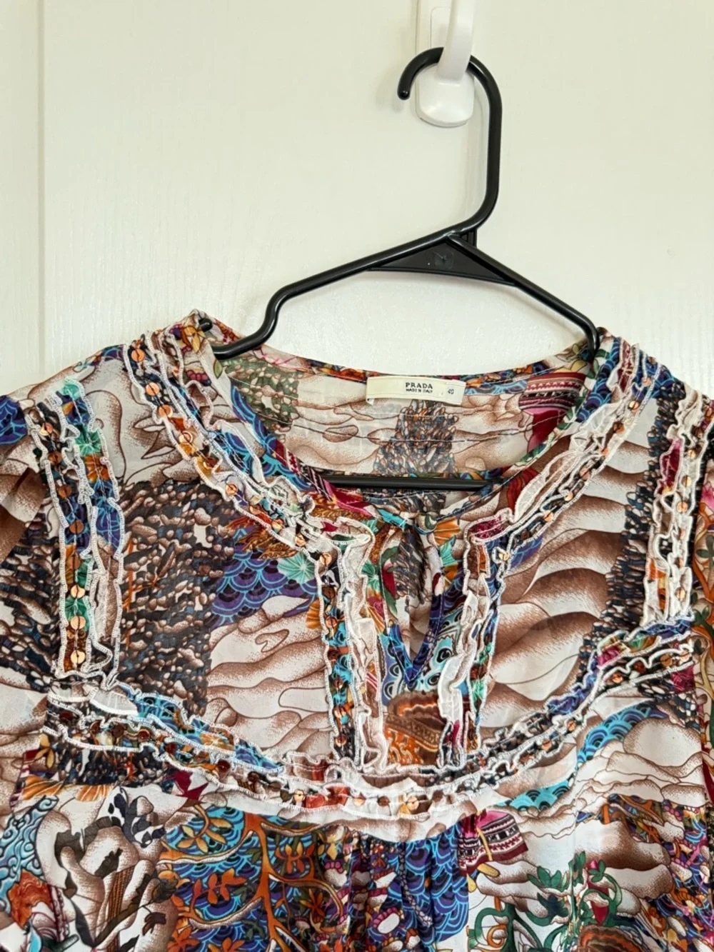 Prada Whimsical Print Vintage 100% Silk Blouse - Picture 3 of 12